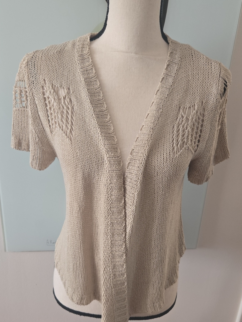 Dress Barn Beige Open-Front Short Sleeve Knit Cardigan